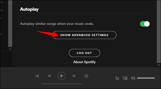 Открытие дополнительных настроек Spotify