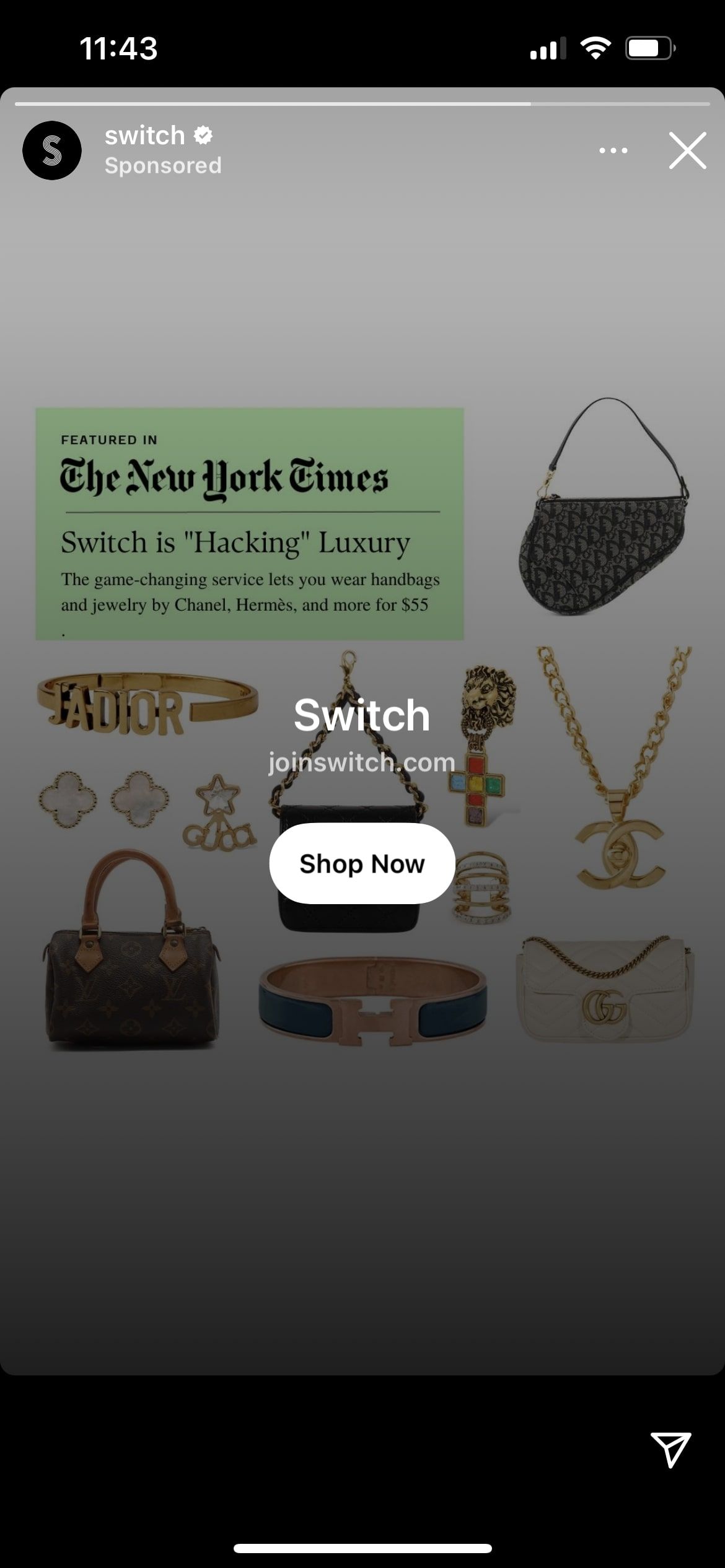 Спонсируемый пост в ленте Instagram с CTA и кликабельным URL