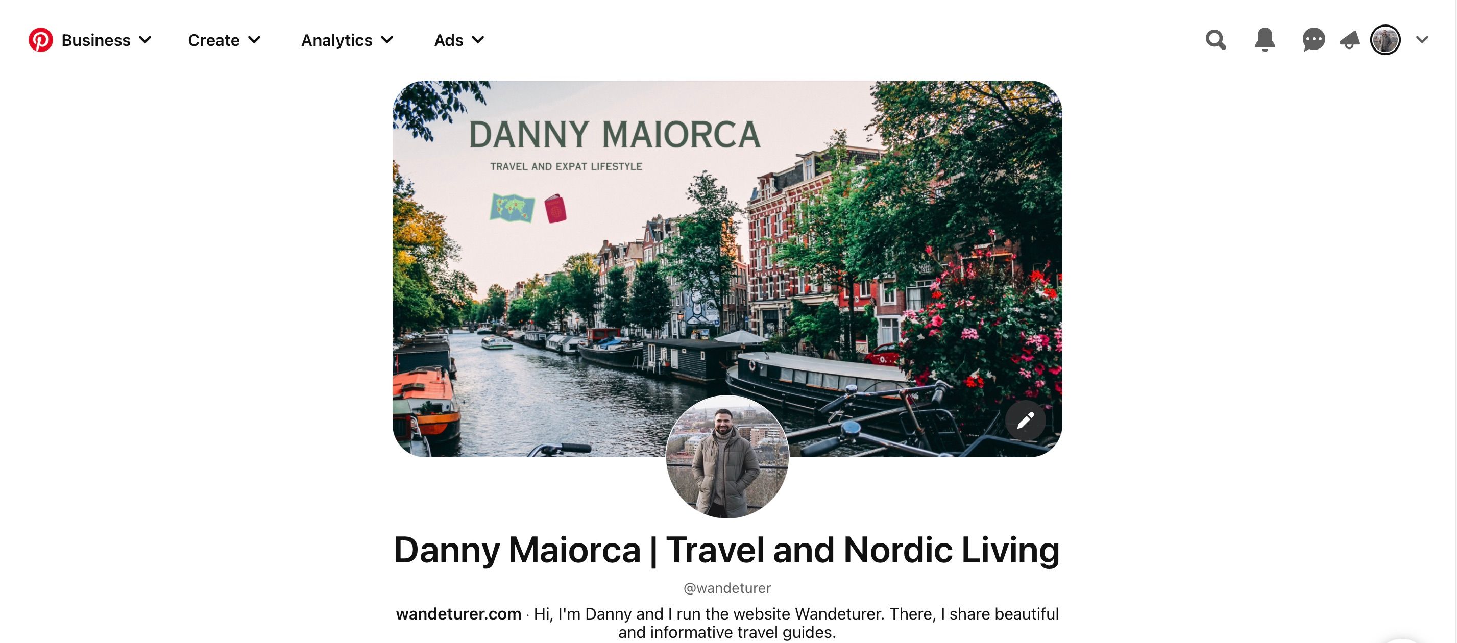 Профиль Pinterest с новой обложкой