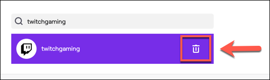 To remove a channel from the Twitch auto host list, hover over the channel name in the list and click the 