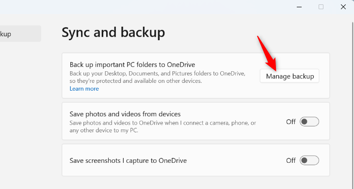 Нажмите 'Управление резервным копированием'.