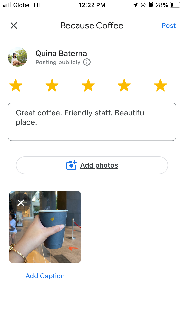 Submit business rating on Google Maps app