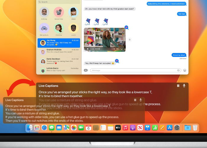 Перетаскивание виджета Live Captions на Mac