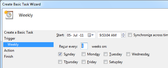 Настройка времени и дня запуска задачи