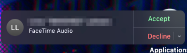 Уведомление FaceTime на Mac с кнопками принять/отклонить