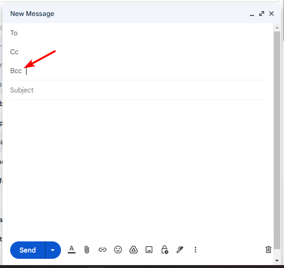 Интерфейс Gmail: поле BCC в окне создания письма