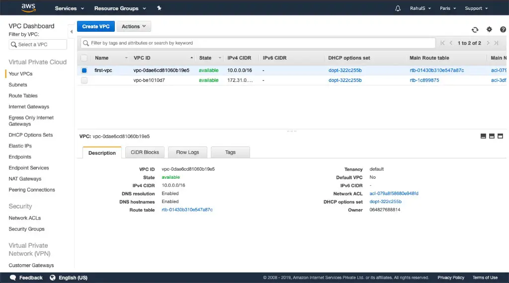 Создание VPC в AWS через мастер