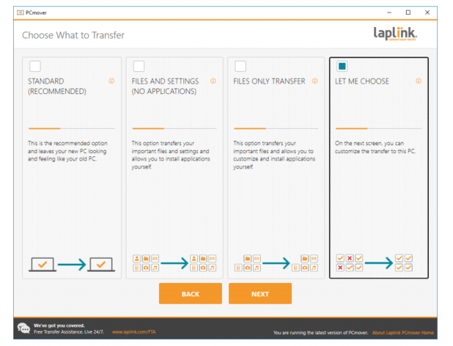 Настройка анализа системы в Laplink PCMover