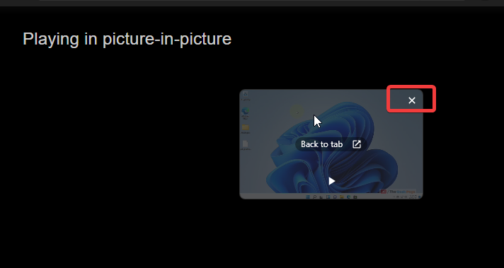 Кнопка возврата к вкладке в плавающем окне