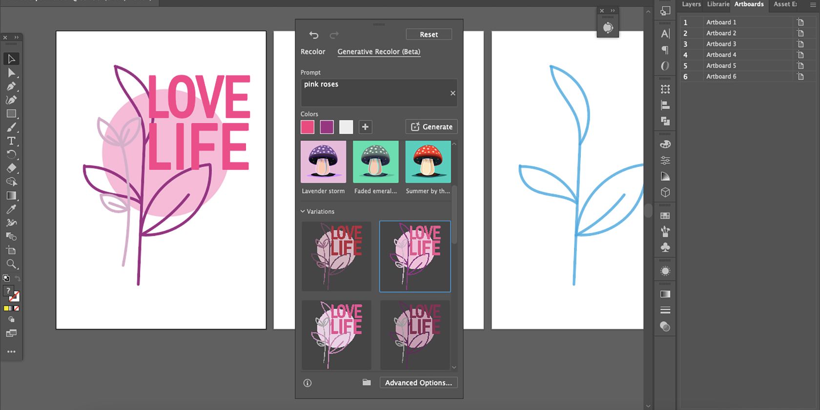 Adobe Illustrator AI Generative Recolor results