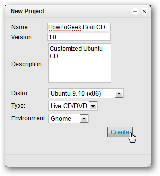 Заполнение данных проекта: версия Ubuntu и описание