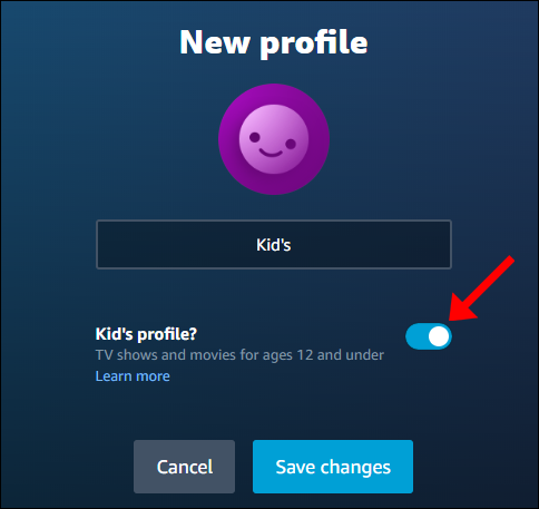 Окно создания нового профиля в веб-версии Prime Video.