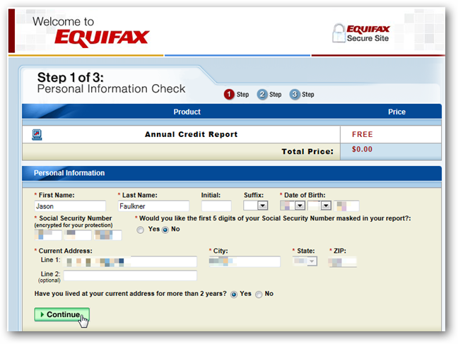 Проверка введённых данных на Equifax