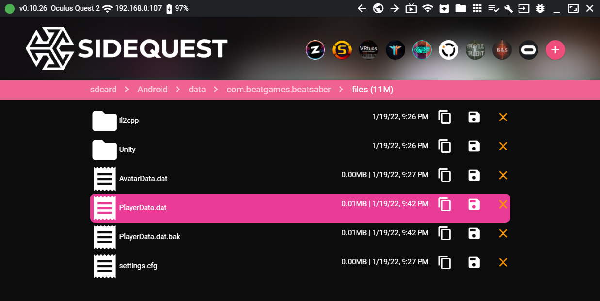 SideQuest Save Beat Saber Files