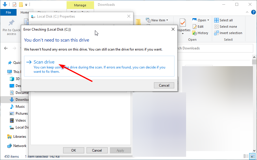 Сканирование диска — кнопка Scan drive