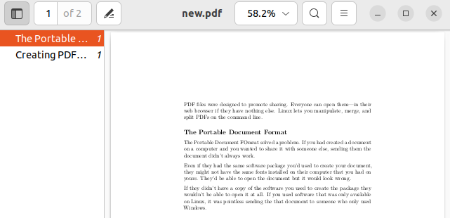 Открытие PDF, созданного с помощью pandoc