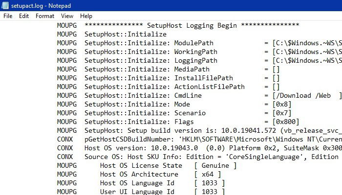 Фрагмент подробного setupact.log с кодами событий