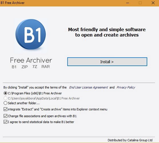 Интерфейс B1 Free Archiver на Windows