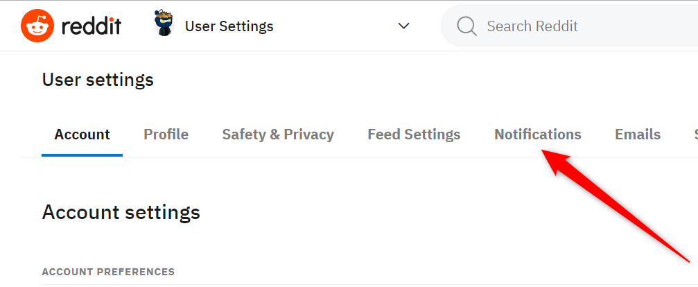 Настройки пользователя Reddit — раздел Уведомления
