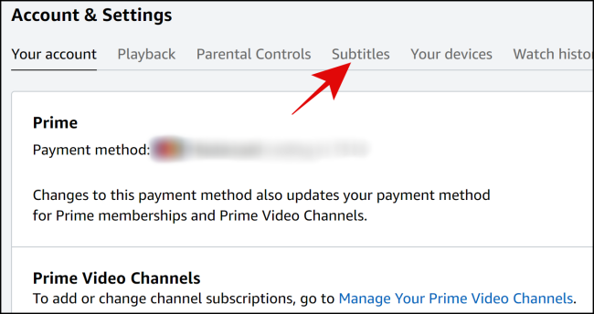 Раздел субтитров в настройках Prime Video