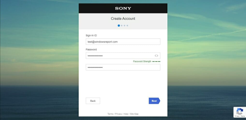 Страница ввода адреса электронной почты и пароля для PSN