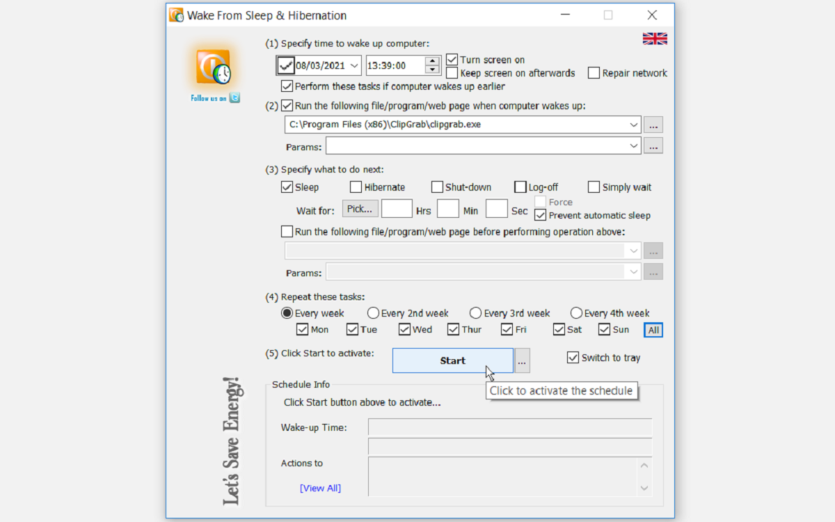 Интерфейс WakeUpOnStandBy: настройка времени и действий при пробуждении