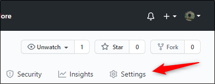 Settings tab in GitHub