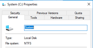 Окно свойств диска с указанием файловой системы