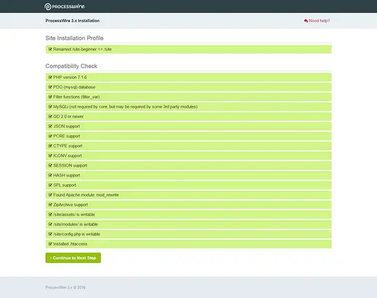Проверка системных требований ProcessWire