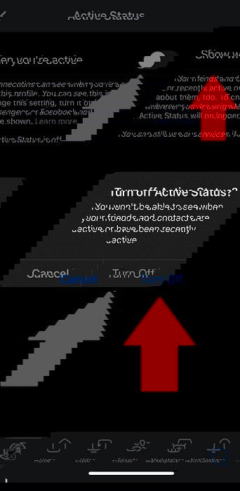 Подтверждение отключения Active Status в мобильном Facebook