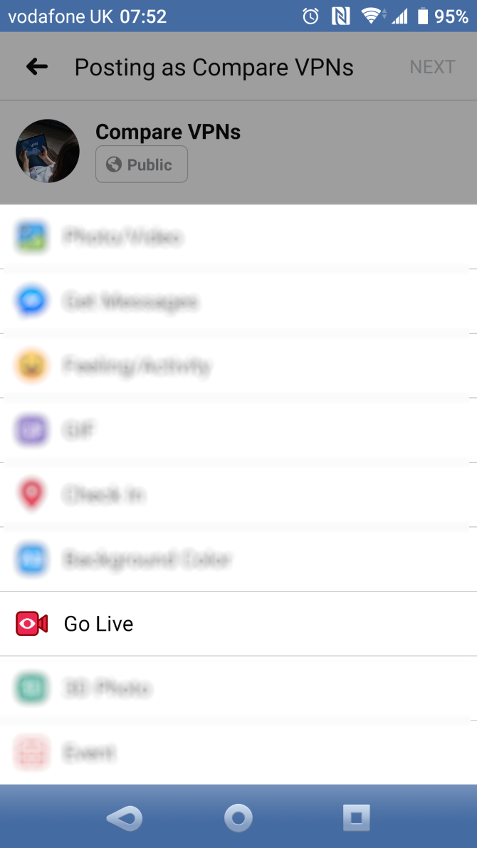 Управление страницей и начало прямого эфира из Pages Manager