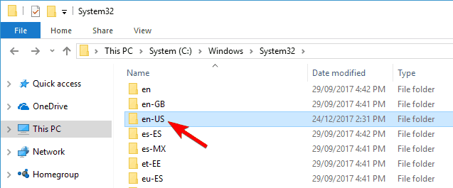 Папка system32 с файлом shell32.dll.mui
