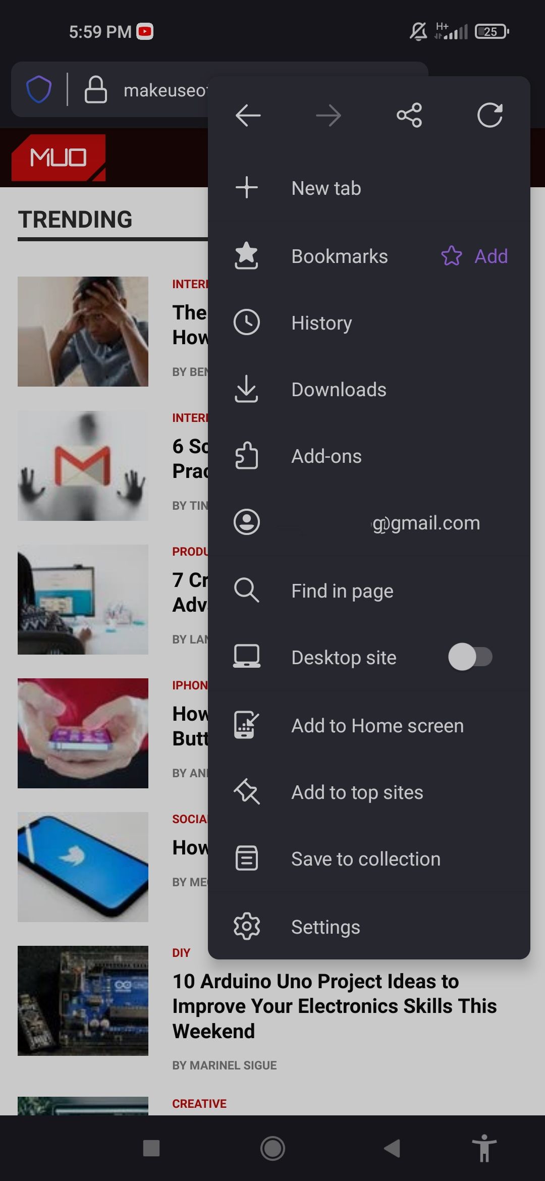 Меню Firefox: три точки