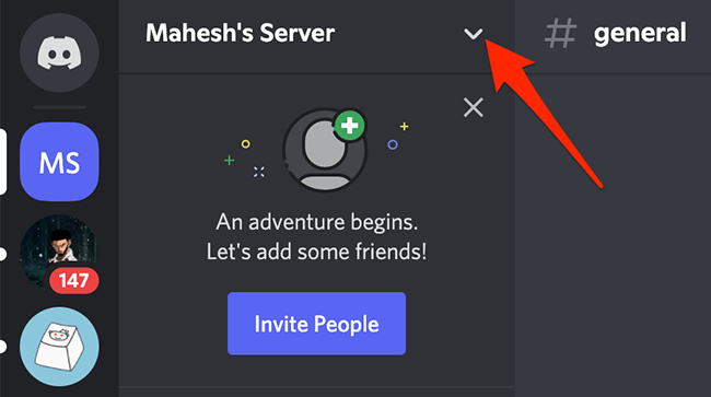 Нажмите стрелку рядом с названием сервера