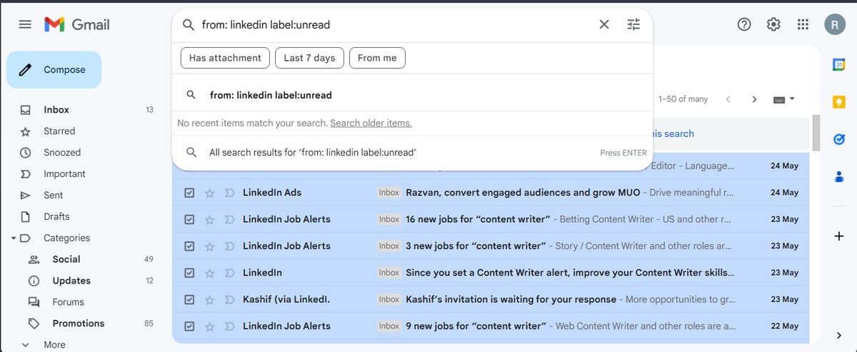 Фильтрация писем с двумя операторами