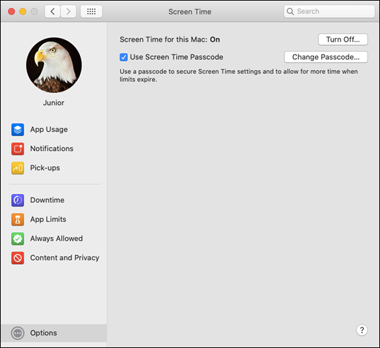 Меню «Экранное время» в macOS