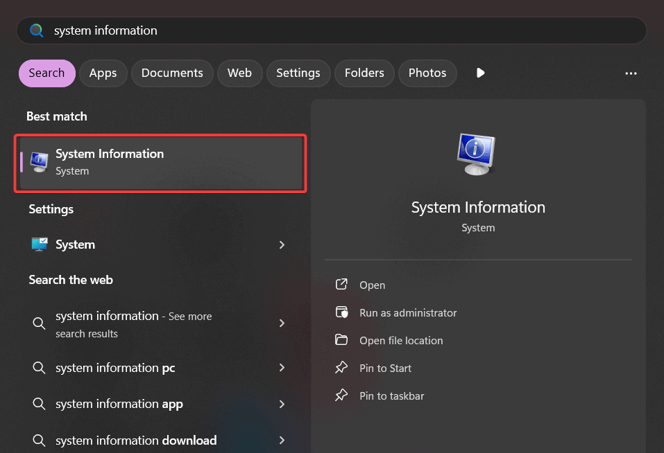 Окно System Information (Сведения о системе)