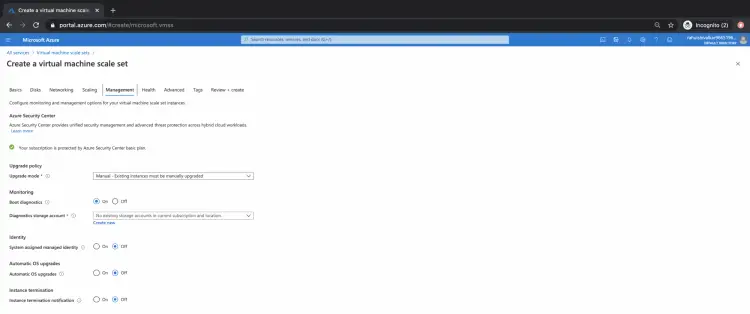 Вкладка Management — параметры управления по умолчанию