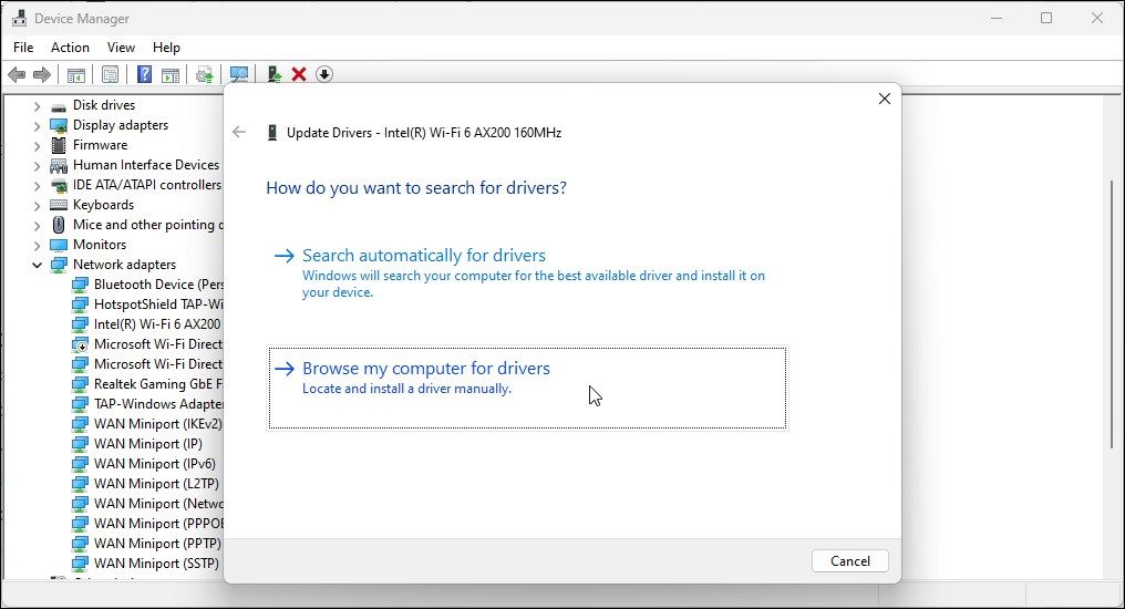 Выбор способа обновления драйвера на компьютере