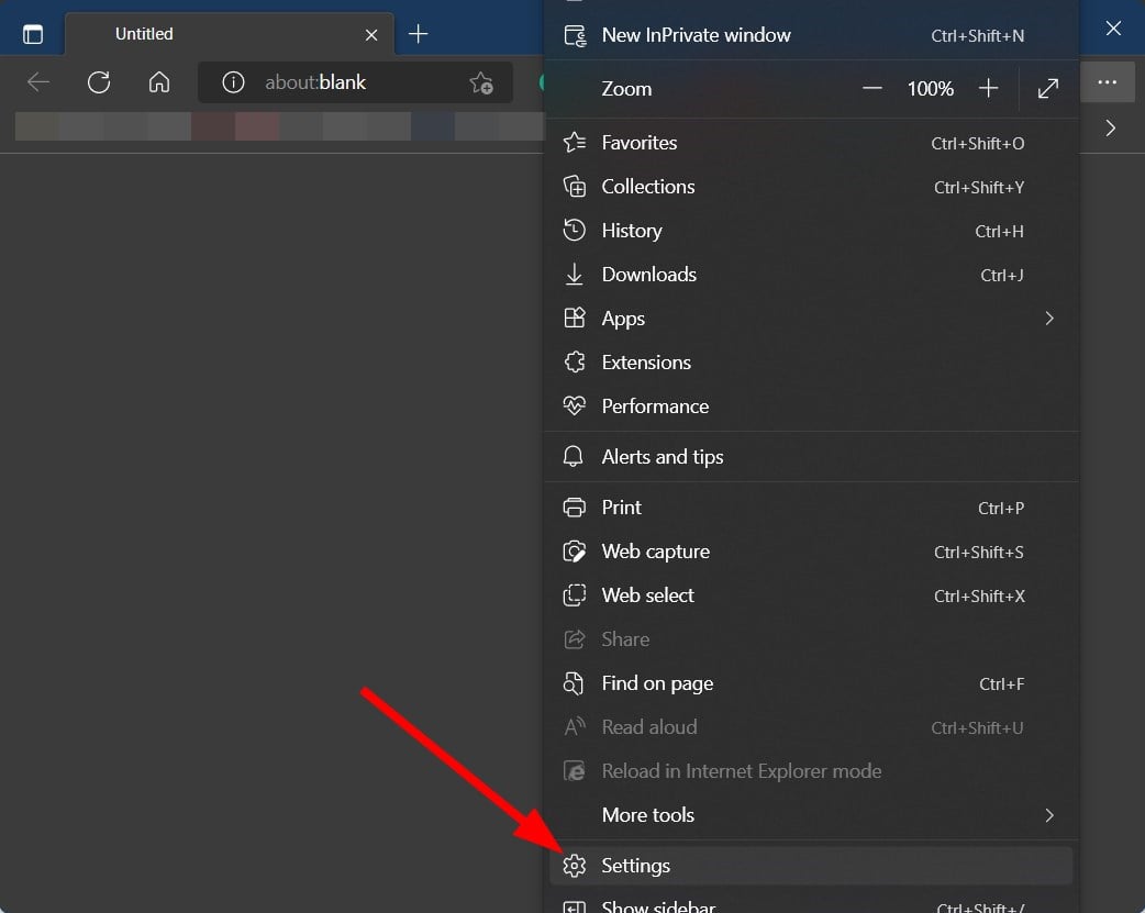 Окно настроек Microsoft Edge