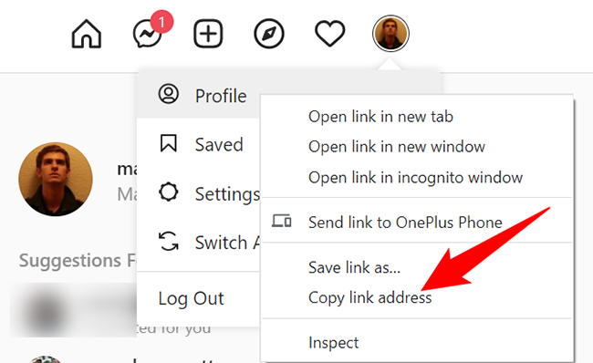 Контекстное меню: копировать адрес ссылки.