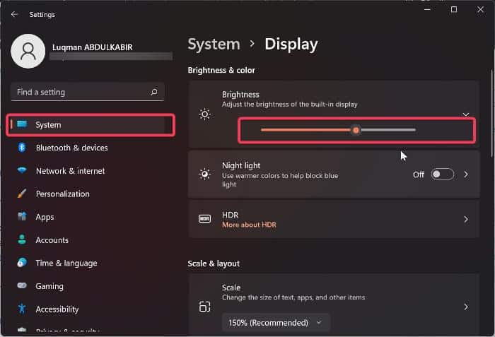 Impostazioni > Schermo con cursore luminosità