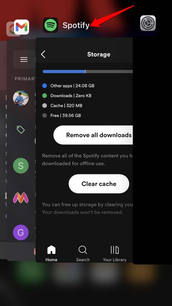 Закрытие приложения Spotify