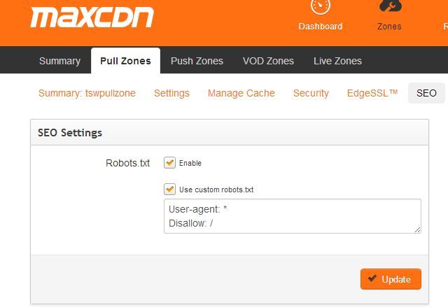 Параметры SEO в CDN для настройки robots.txt и запрета индексации