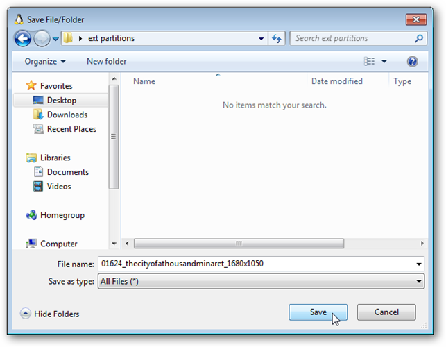 Диалог сохранения файла в Windows