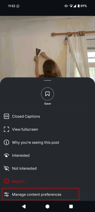 Gestionar preferencias de contenido para Reels en la app de Instagram