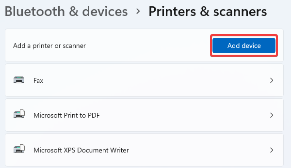 Кнопка 'Добавить устройство' в Windows 11