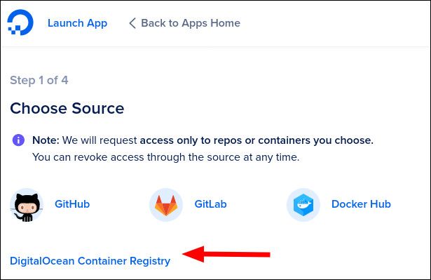 Выбор Container Registry как источника