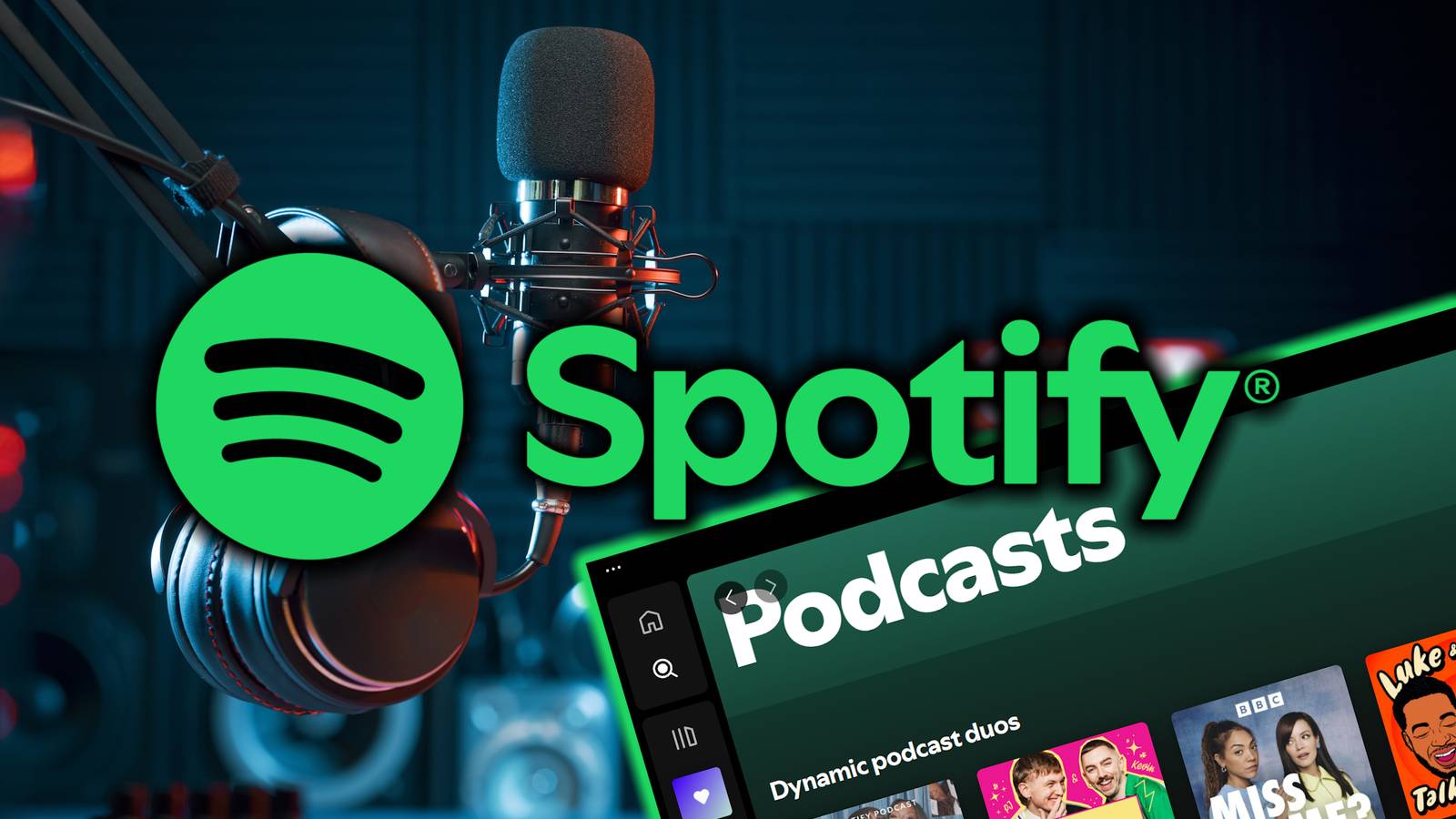 spotify podcasts with microphone and headphones