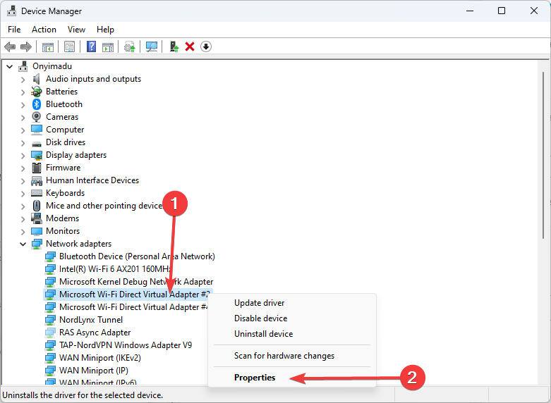 Открытие свойств сетевого адаптера